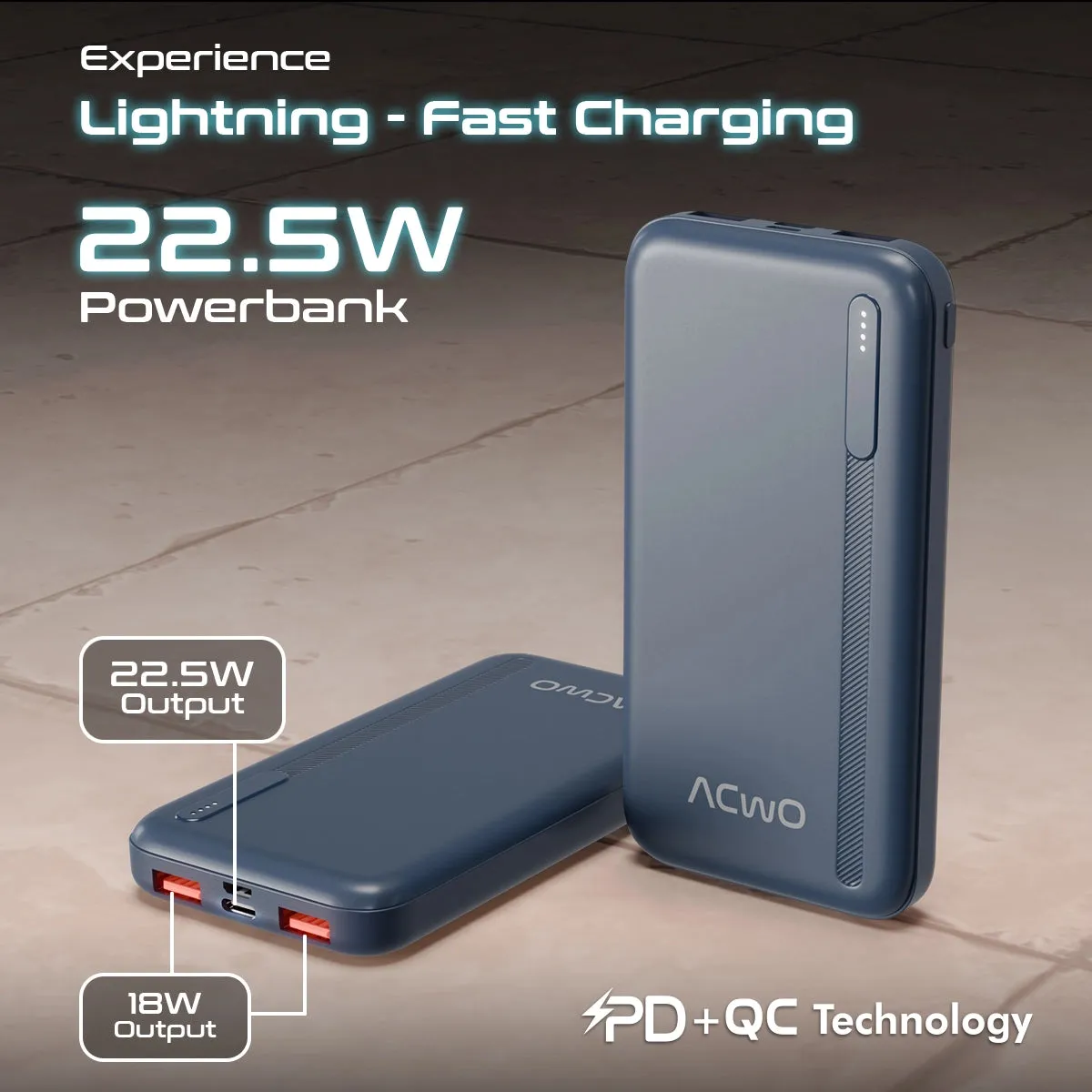 POwER 711 - 10000 mAh Fast Charging  Black Powerbank With 22.5W Output