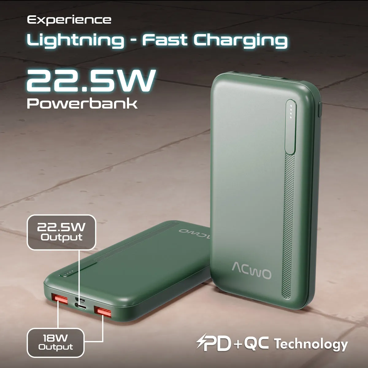 POwER 711 - 10000 mAh Fast Charging  Black Powerbank With 22.5W Output