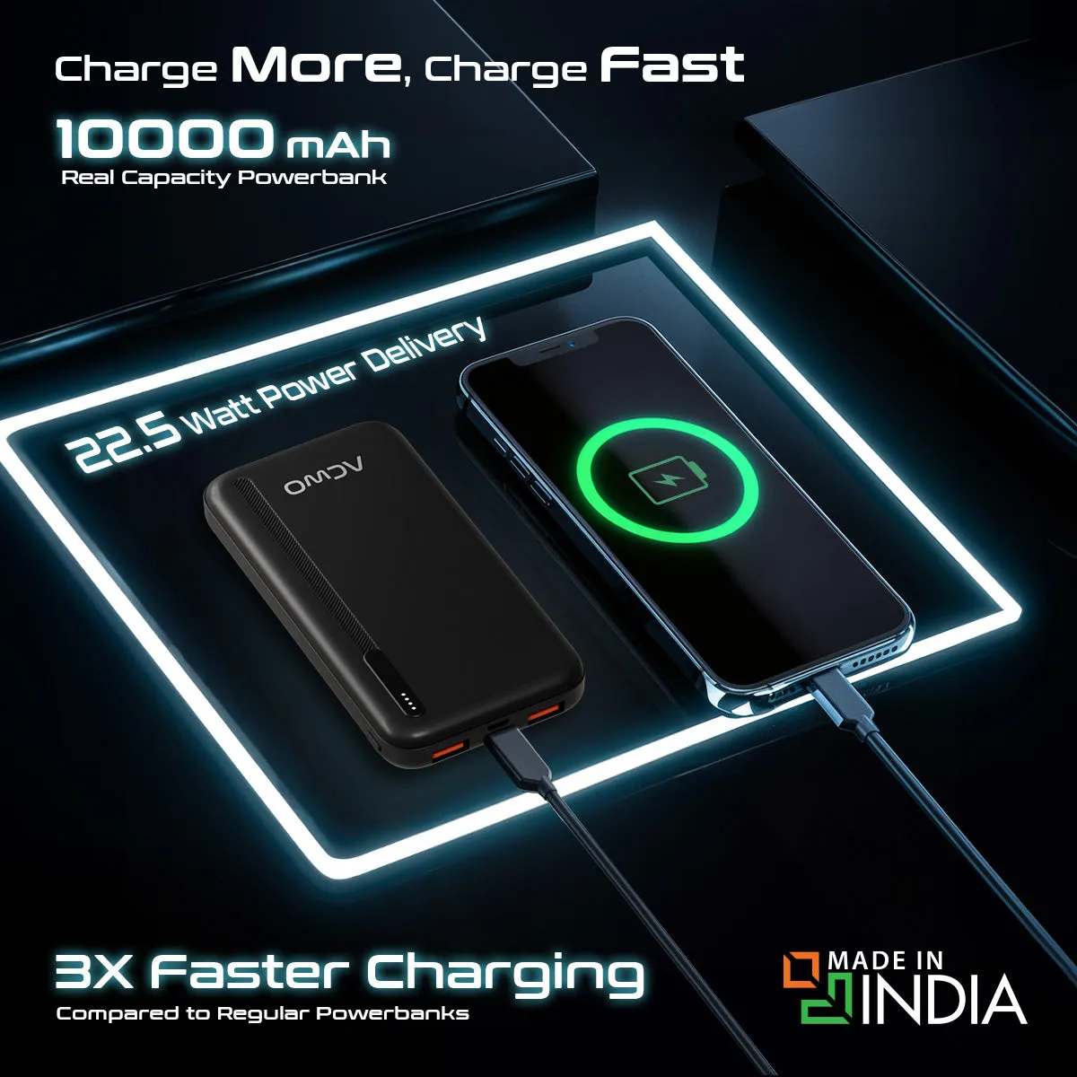 POwER 711 - 10000 mAh Fast Charging  Black Powerbank With 22.5W Output