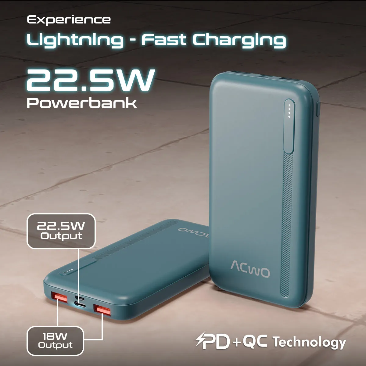 POwER 711 - 10000 mAh Fast Charging  Black Powerbank With 22.5W Output