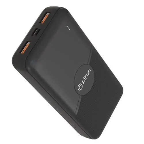 pTron Dynamo Classic 20000mAh 22.5W Power Bank, Supports VOOC/Wrap/Dash USB Charging, 20W PD Fast Charging, 3 Outputs, 2 Inputs Type-C/PD & Micro USB, Multi Layers of Protection (Black)