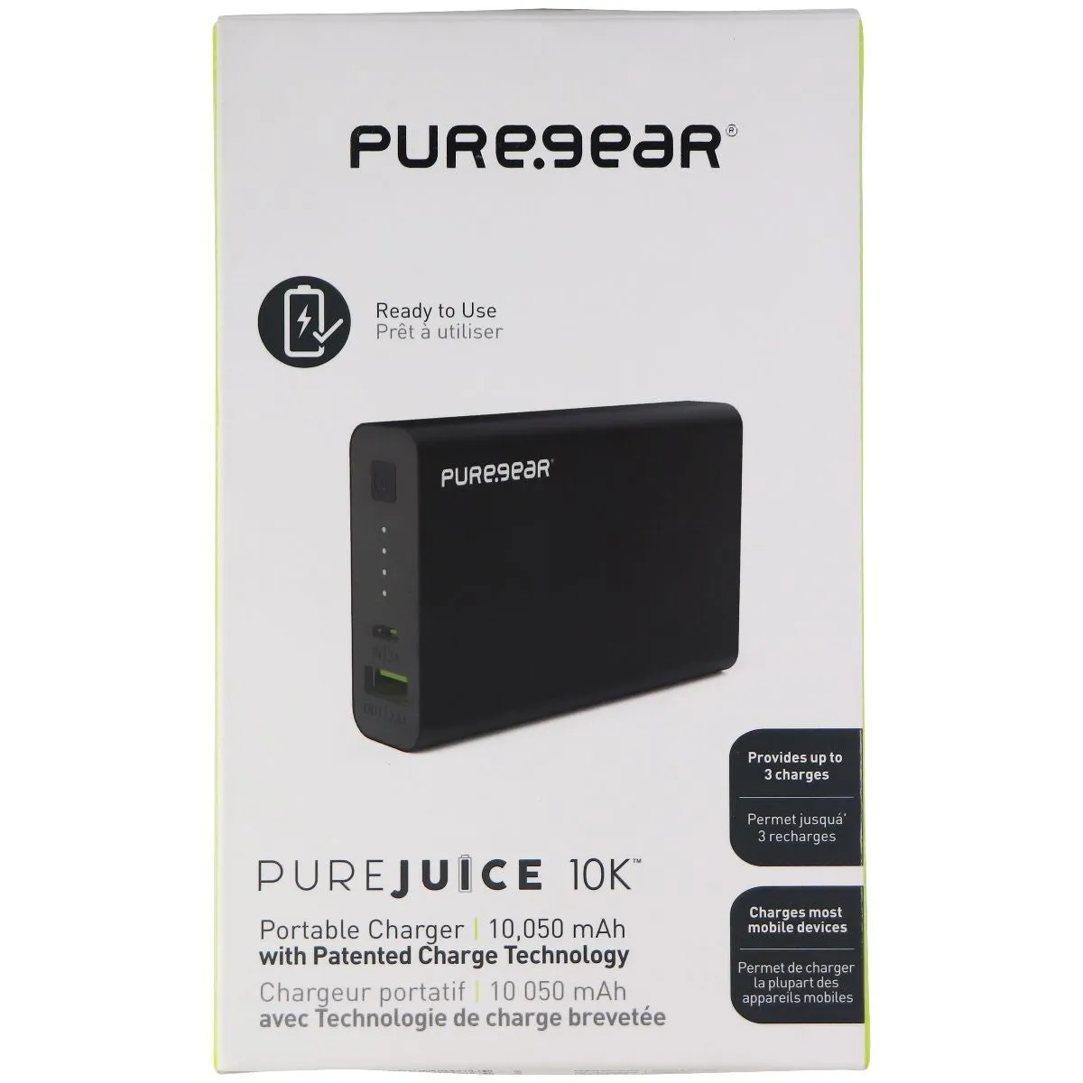 PureGear PureJuice 10,000mAh (2.4A) USB Charger with USB-C Input - Black Metal