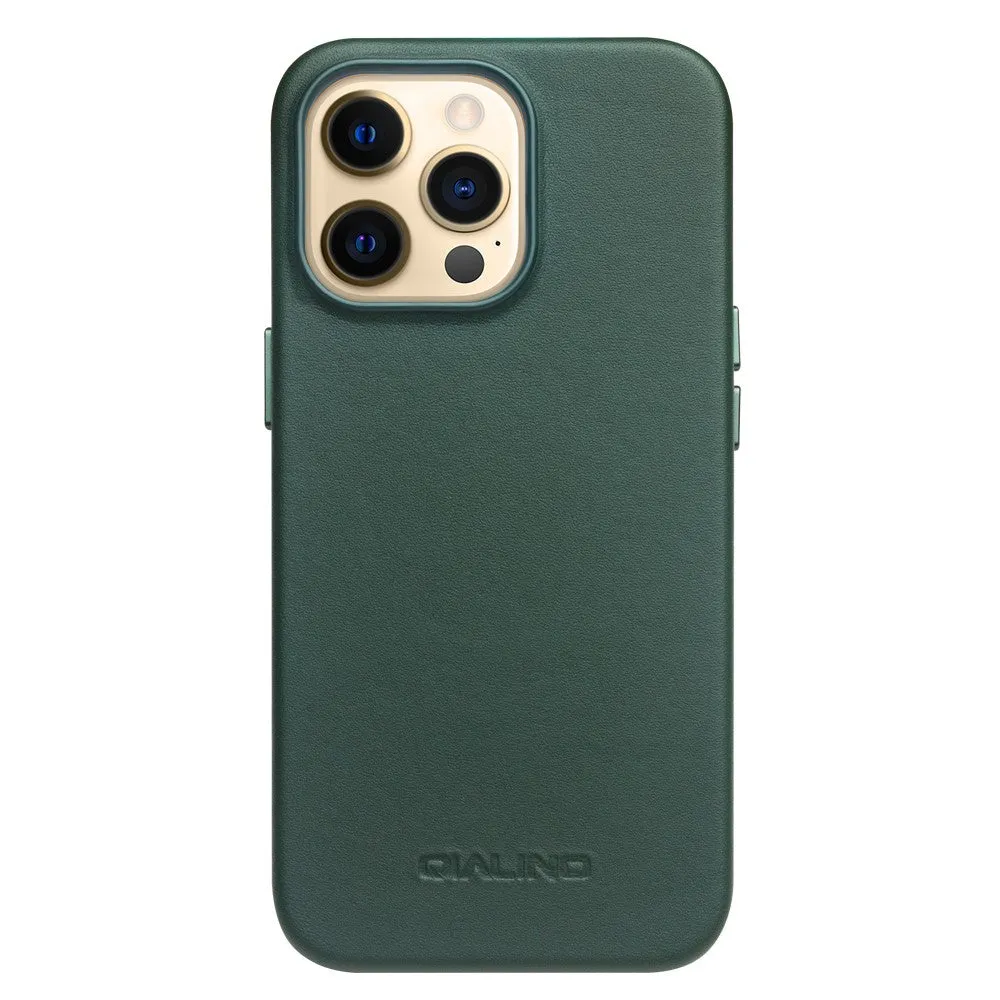 Qialino - iPhone 13 Pro Max MagSafe Genuine Leather Case Back Case - Dark Green