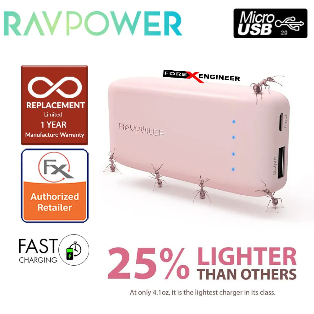 RavPower RP-PB060 Portable Charger 6700mAh - Candy bar Sized Pocket Power Bank ( Pink ) ( Barcode : 191280002553 )