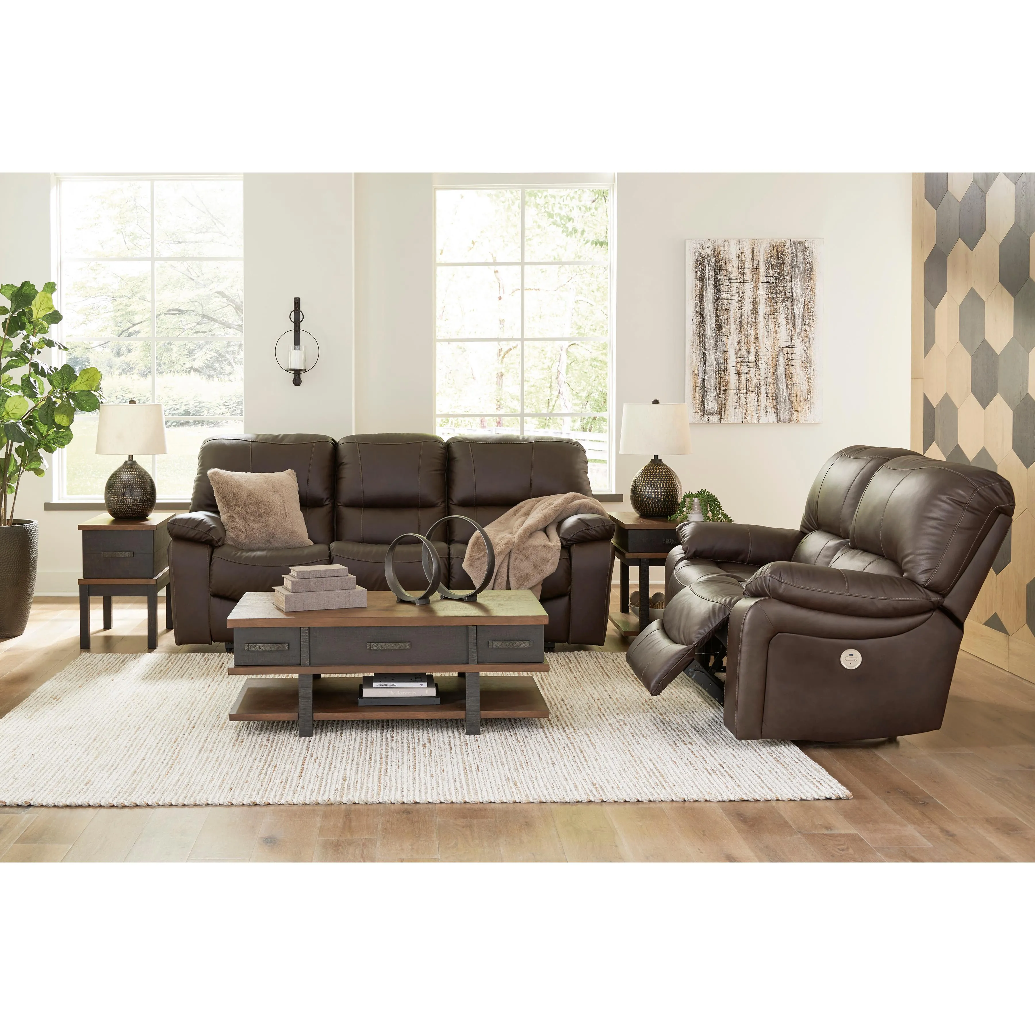 Signature Design by Ashley Leesworth Power Reclining Leather Match Loveseat U4380874