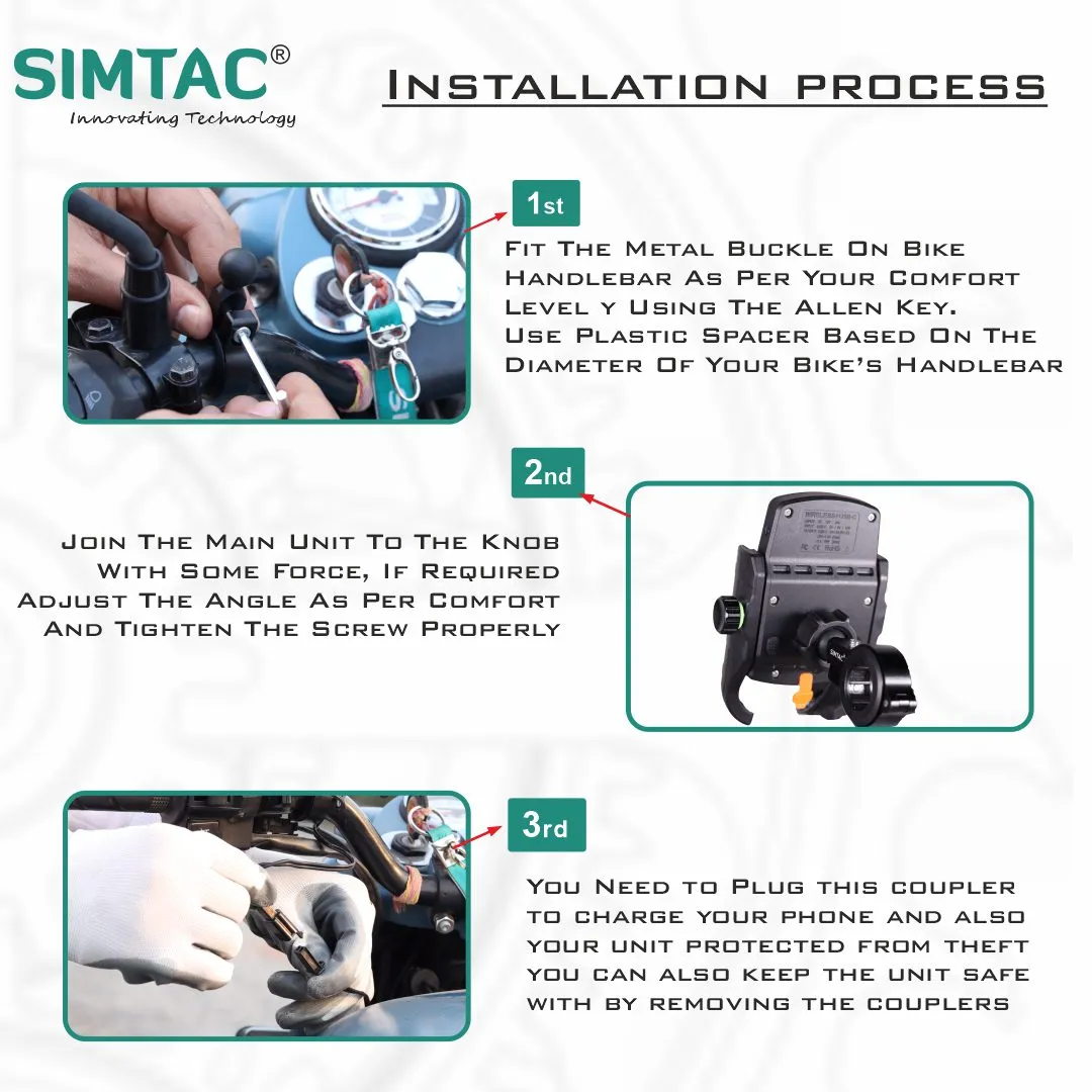 SIMTAC Mobile Holder Wireless Charger With USB C Bikes/ Scooters| MHWC-15C