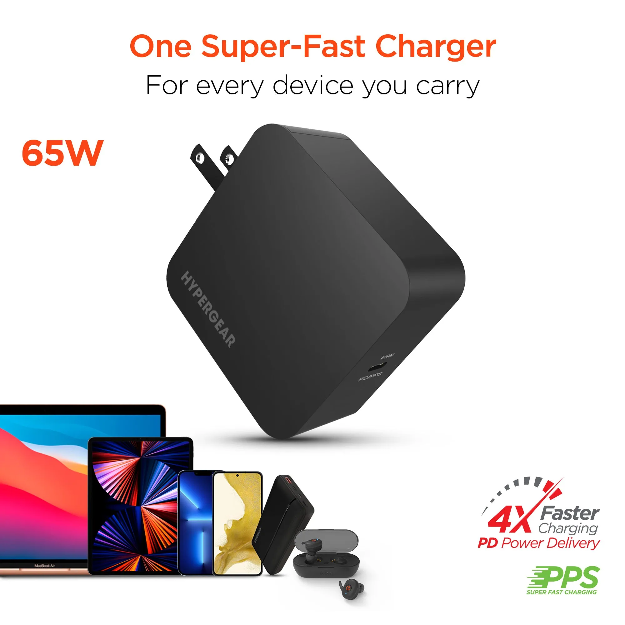 SpeedBoost 65W USB-C PD Laptop Wall Charger with PPS | Black