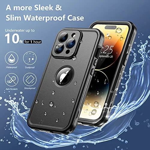 SPIDERCASE for iPhone 14 Pro Case, Waterproof Built-in 【9H Tempered Glass】 Screen & Camera Lens Protector 【12FT Military Shockproof】 IP68 Water Resistance 【Full-Body Heavy Duty】 Rugged Case, Black