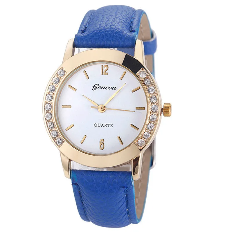 Superior New Fashion Diamond Analog Faux Leather Quartz Wrist Watch for Women