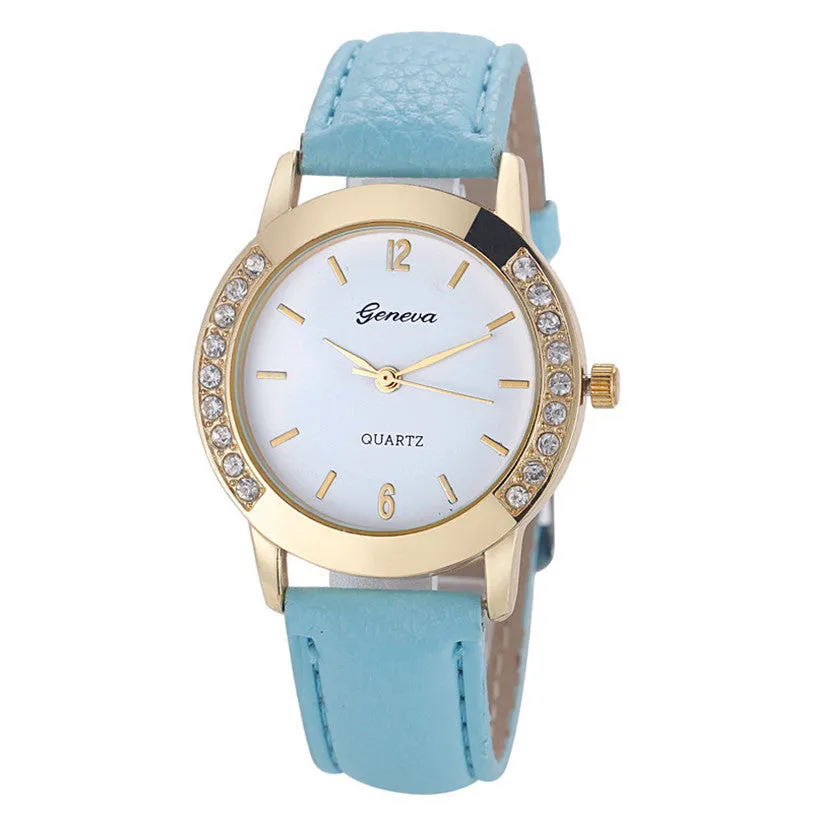 Superior New Fashion Diamond Analog Faux Leather Quartz Wrist Watch for Women