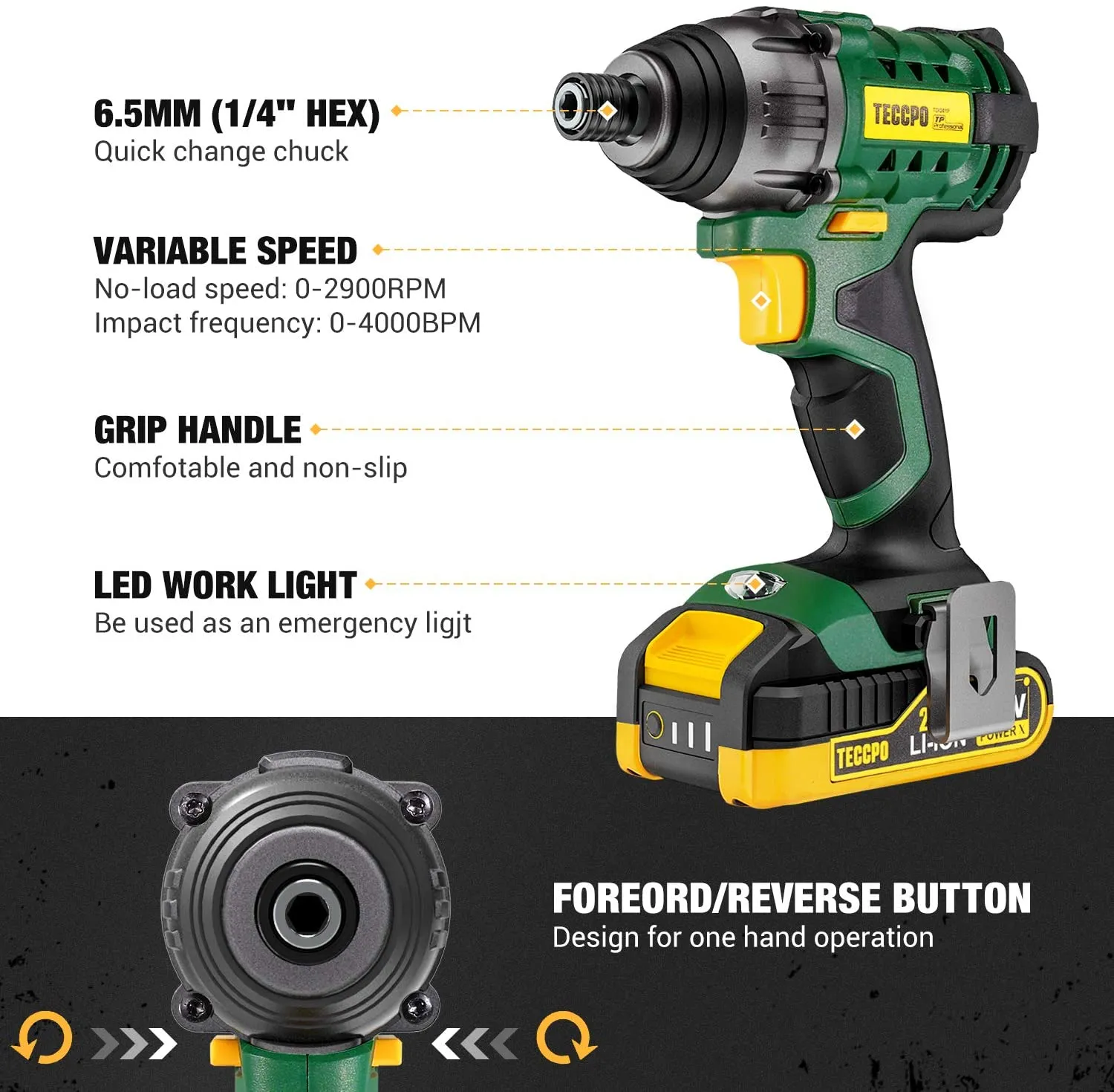 TECCPO 18 Combo Kit, 180Nm Impact Driver, 60Nm Cordless Drill Driver, 30min Fast Charger, Twin Pack, 2 Batterie 2.0Ah, 2900RPM Max Speed - TDCK01P