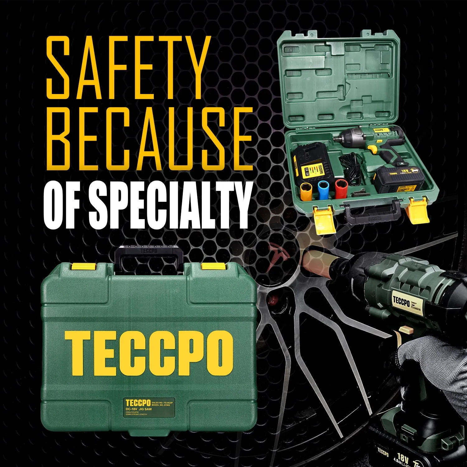 TECCPO Impact Wrench, 4.0Ah Battery Cordless Impact Wrench, Max Torque 350Nm(3100In-lbs), 1/2" All-metal Hex Chuck,  0-2000RPM Variable Speed, 3Pcs Driver Impact Sockets, Toolkit Included - TDIW01P