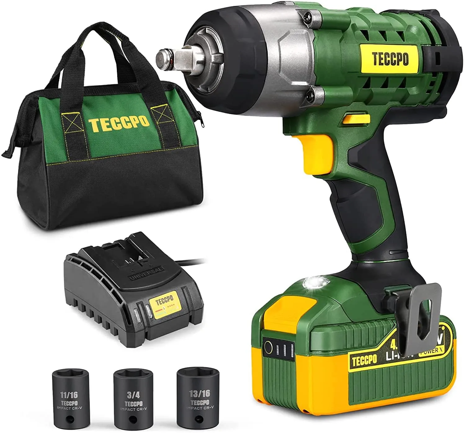 TECCPO Impact Wrench, 4.0Ah Battery Cordless Impact Wrench, Max Torque 350Nm(3100In-lbs), 1/2" All-metal Hex Chuck,  0-2000RPM Variable Speed, 3Pcs Driver Impact Sockets, Toolkit Included - TDIW01P