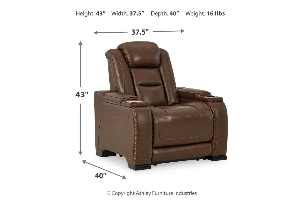 The Man-Den Mahogany Power Reclining Sofa and Recliner