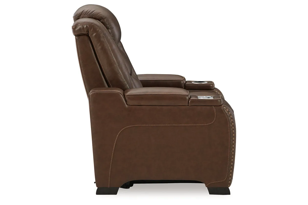 The Man-Den Mahogany Power Reclining Sofa and Recliner