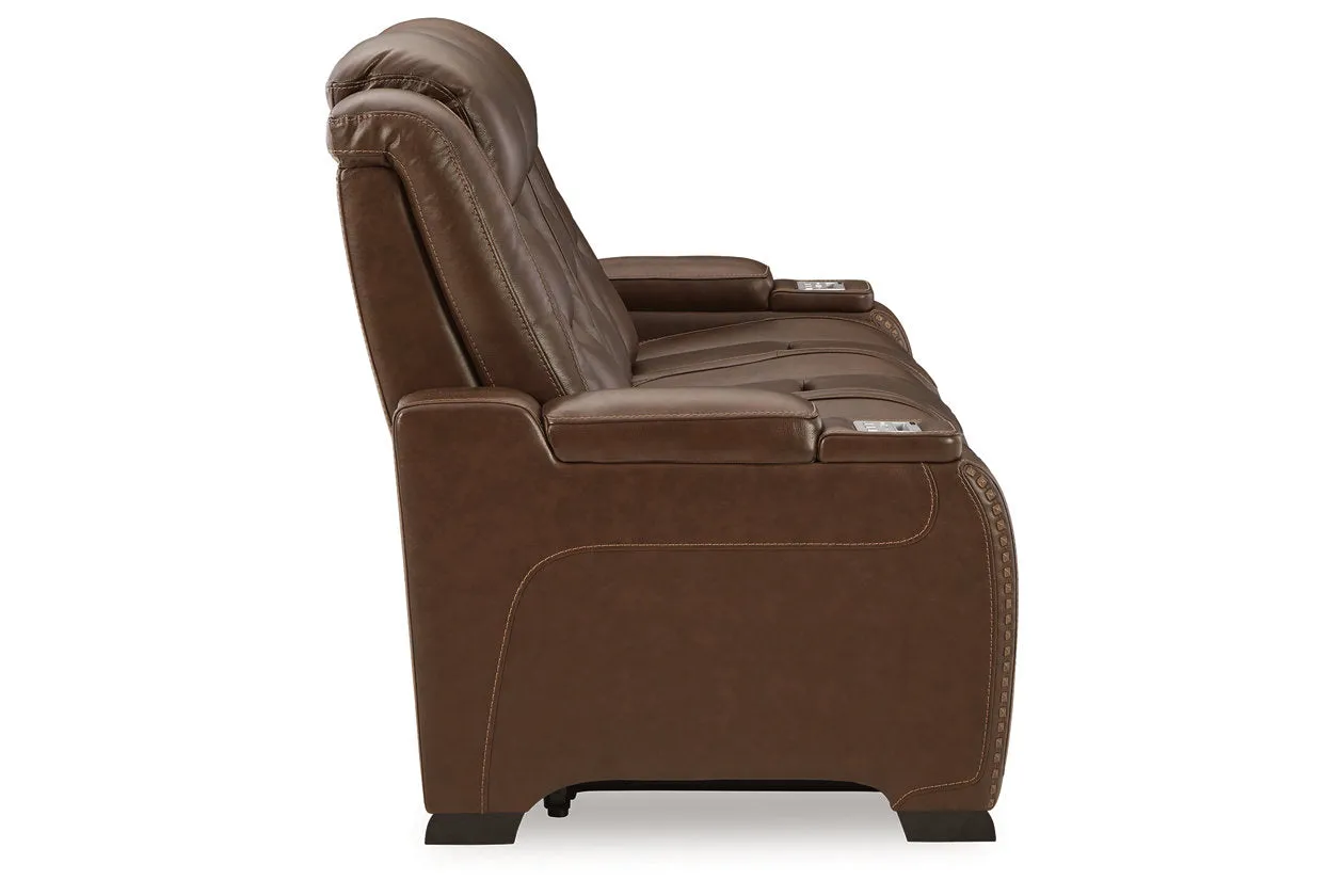 The Man-Den Mahogany Power Reclining Sofa and Recliner