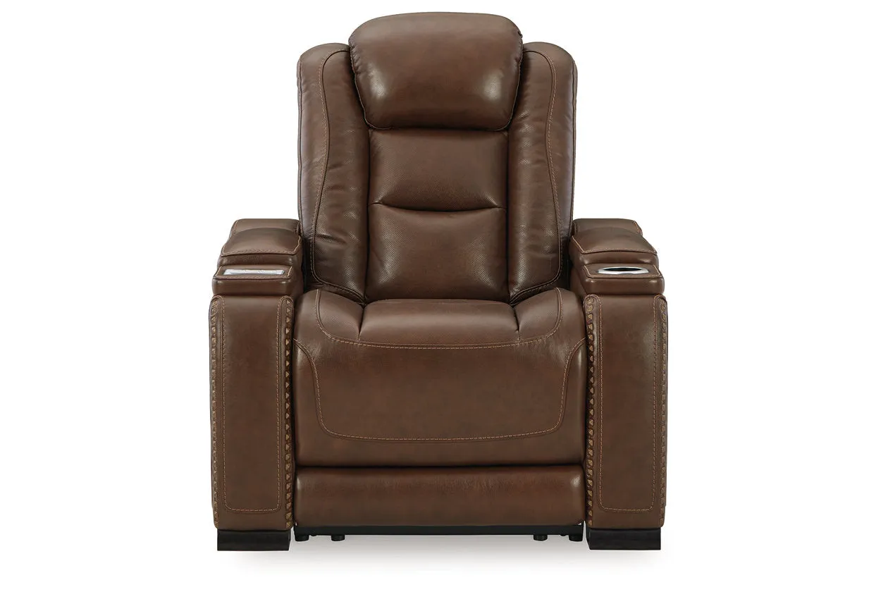 The Man-Den Mahogany Power Reclining Sofa and Recliner