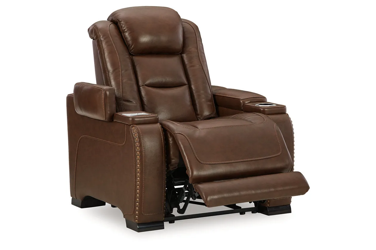 The Man-Den Mahogany Power Reclining Sofa and Recliner