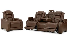 The Man-Den Mahogany Power Reclining Sofa and Recliner