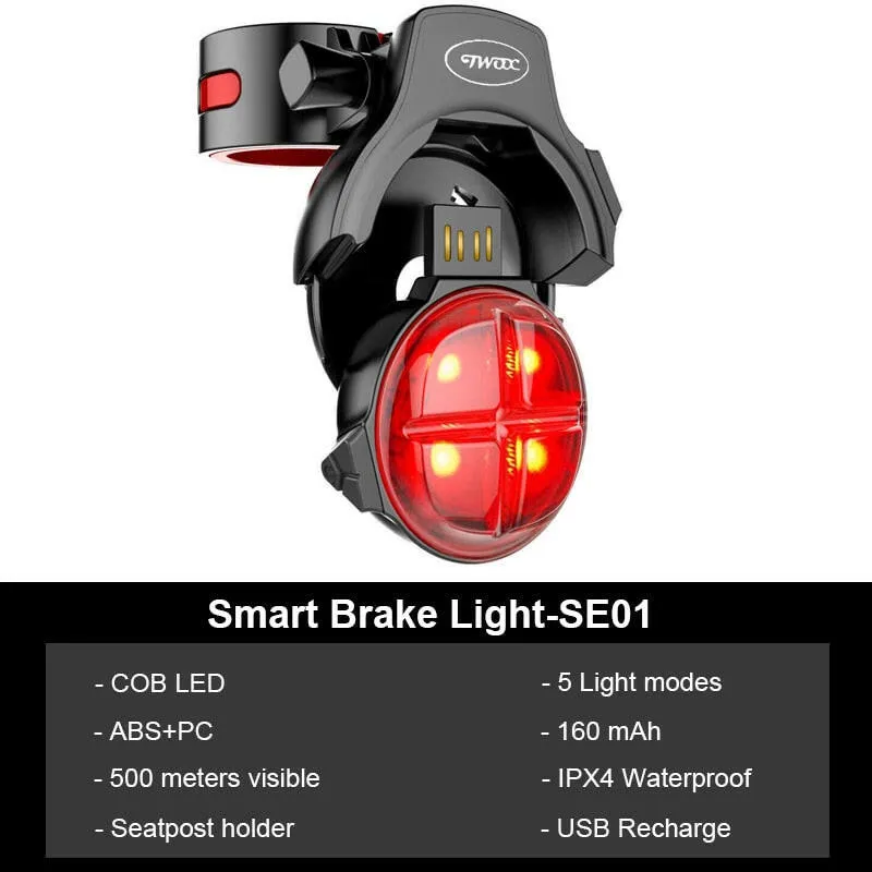 Toptrek Bicycle Smart Auto Brake Sensing Taillight IPx5 Waterproof LED Charging Cycling Tail Light Bike Rear Light Accessories