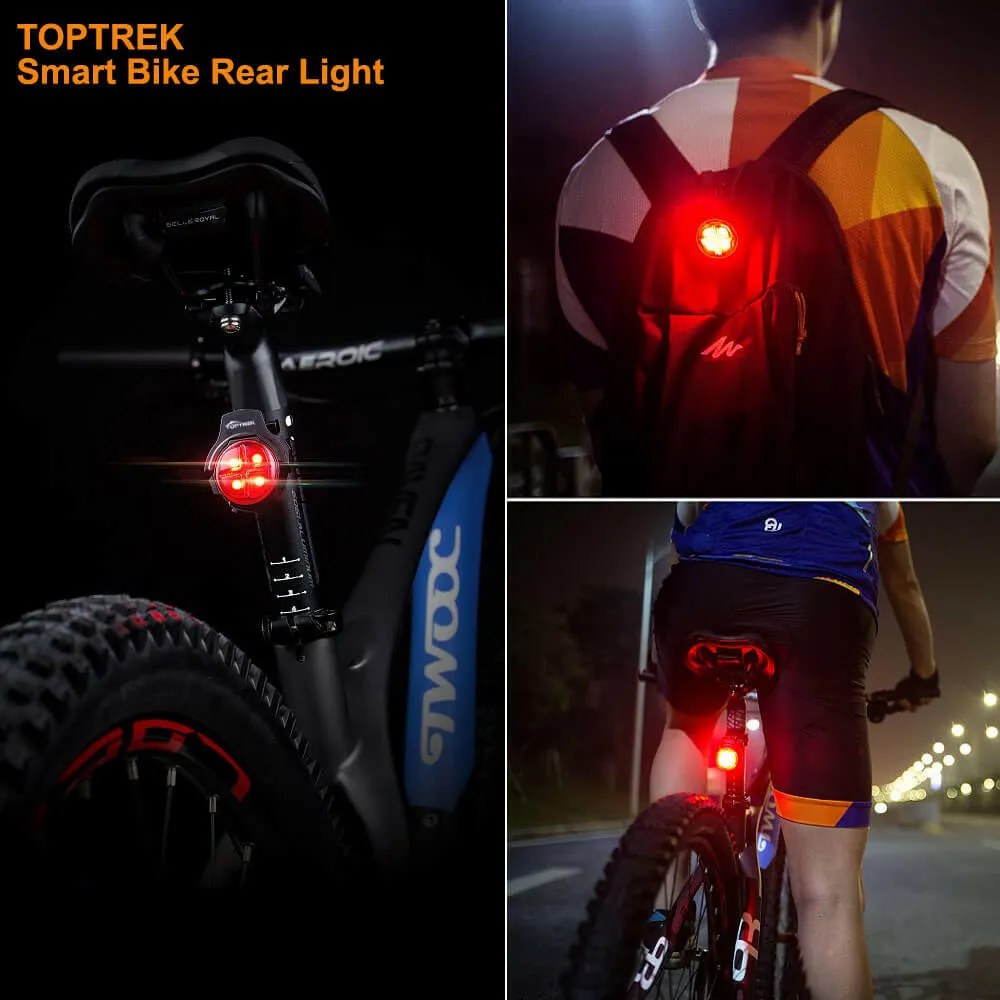 Toptrek Bicycle Smart Auto Brake Sensing Taillight IPx5 Waterproof LED Charging Cycling Tail Light Bike Rear Light Accessories