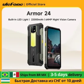 Ulefone Armor 24 Rugged Phone with 22000mAh Battery, 24GB RAM, 256GB Storage, 64MP Camera – Waterproof, Fast Charging, and NFC Enabled for Ultimate Performance