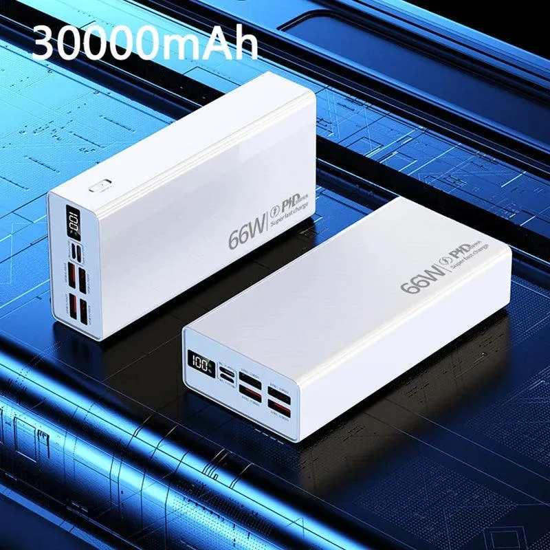 Ultra-High Capacity 30000mAh Power Bank with 66W Quick Charge - Versatile Portable Charger for iPhone, Samsung, Huawei, and Xiaomi with LED Display and Dual USB Ports