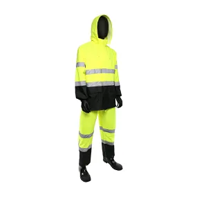 West Chester 4530SE/4XL ANSI Type R Class 3 FR Treated Two-Piece Rain Suit with Black Bottom