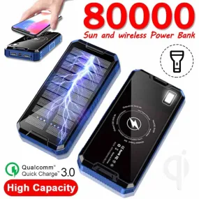 Wireless Solar Panel Power Bank 80000 mA for iPhone Samsung