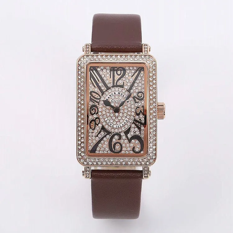 Women's Watch Rectangular full drill dial Numberals Scale Waterproof leather strap elegant watch