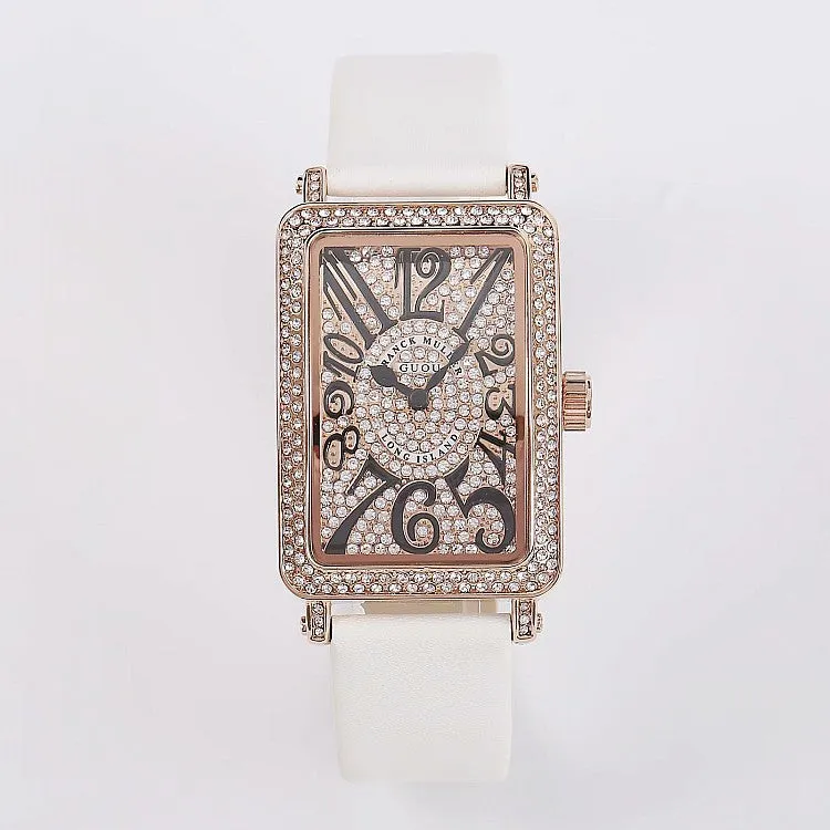 Women's Watch Rectangular full drill dial Numberals Scale Waterproof leather strap elegant watch