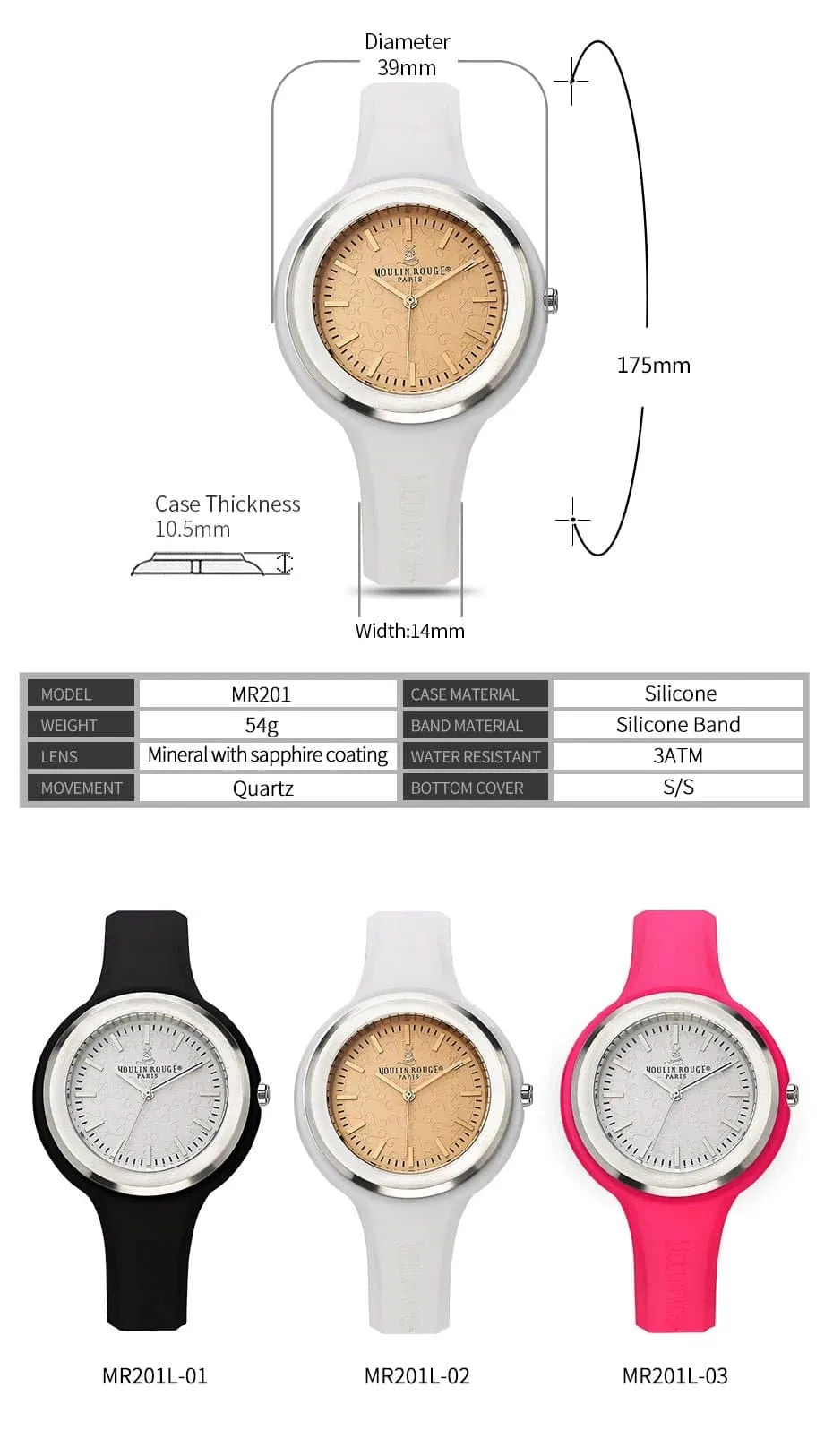 Women's Waterproof Watches with Silicone Sports Strap - Berny MR201